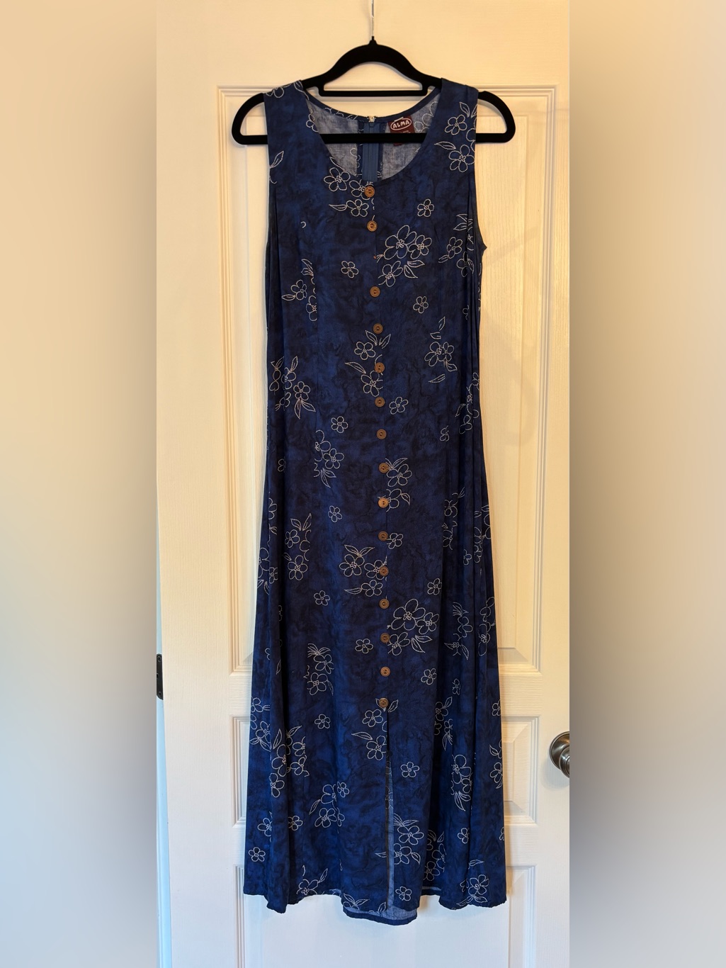 Sleeveless Navy Floral Button-Front Maxi Dress